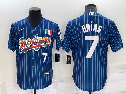 Men's Los Angeles Dodgers #7 Julio Urias Navy Mexico Rainbow Cool Base Stitched Baseball Jersey
